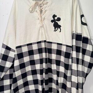 Spirit Jersey Canada Plaid Lace-Up Oversized Long Sleeve Moose Top